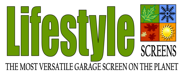 Logo for Lifestyle Screens, a trusted door supplier, with four seasonal icons and the tagline: The most versatile garage screen on the planet.